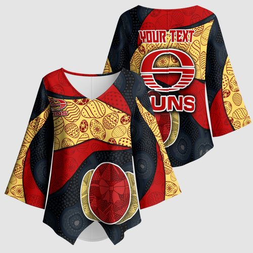 Personalized Suns Football Kimono Sleeve Blouse Easter Egg Pattern Red Yellow Tribal Dot Art Style