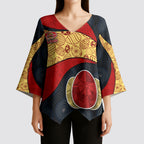 Personalized Suns Football Kimono Sleeve Blouse Easter Egg Pattern Red Yellow Tribal Dot Art Style