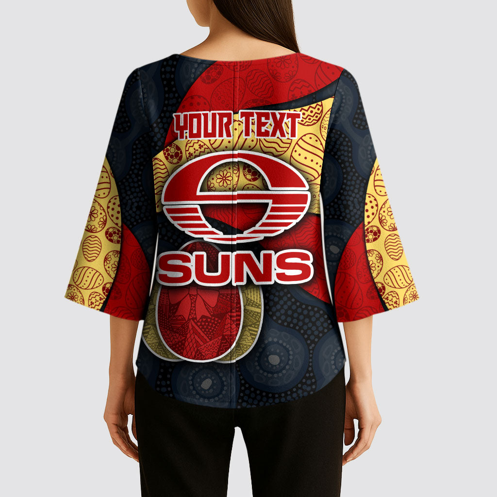 Personalized Suns Football Kimono Sleeve Blouse Easter Egg Pattern Red Yellow Tribal Dot Art Style