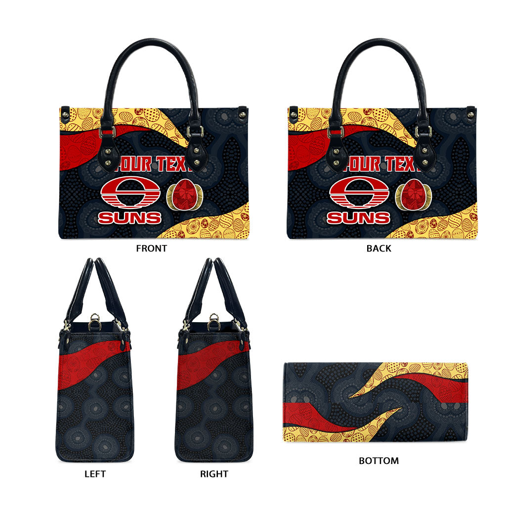 Personalized Suns Football Leather Bag Easter Egg Pattern Red Yellow Tribal Dot Art Style