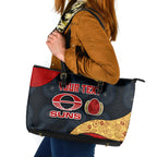 Personalized Suns Football Leather Tote Bag Easter Egg Pattern Red Yellow Tribal Dot Art Style