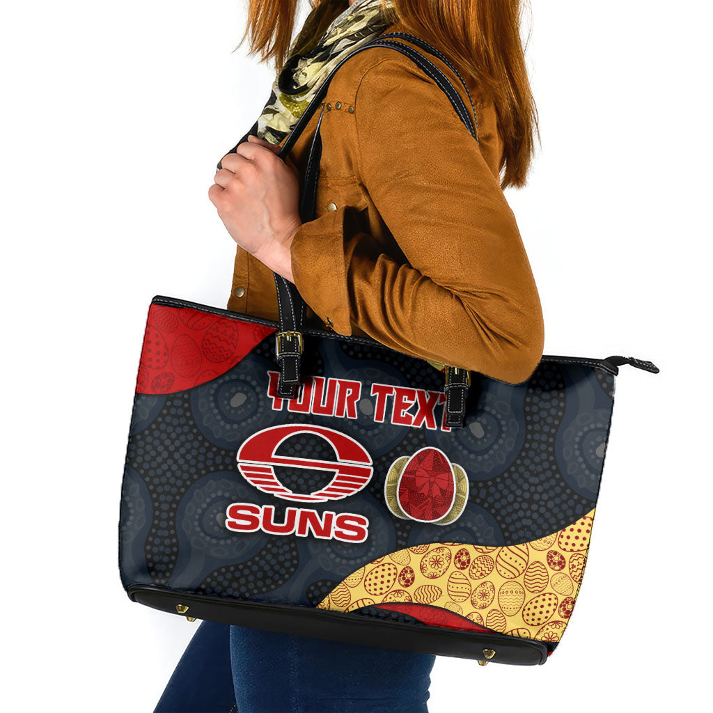 Personalized Suns Football Leather Tote Bag Easter Egg Pattern Red Yellow Tribal Dot Art Style
