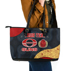 Personalized Suns Football Leather Tote Bag Easter Egg Pattern Red Yellow Tribal Dot Art Style