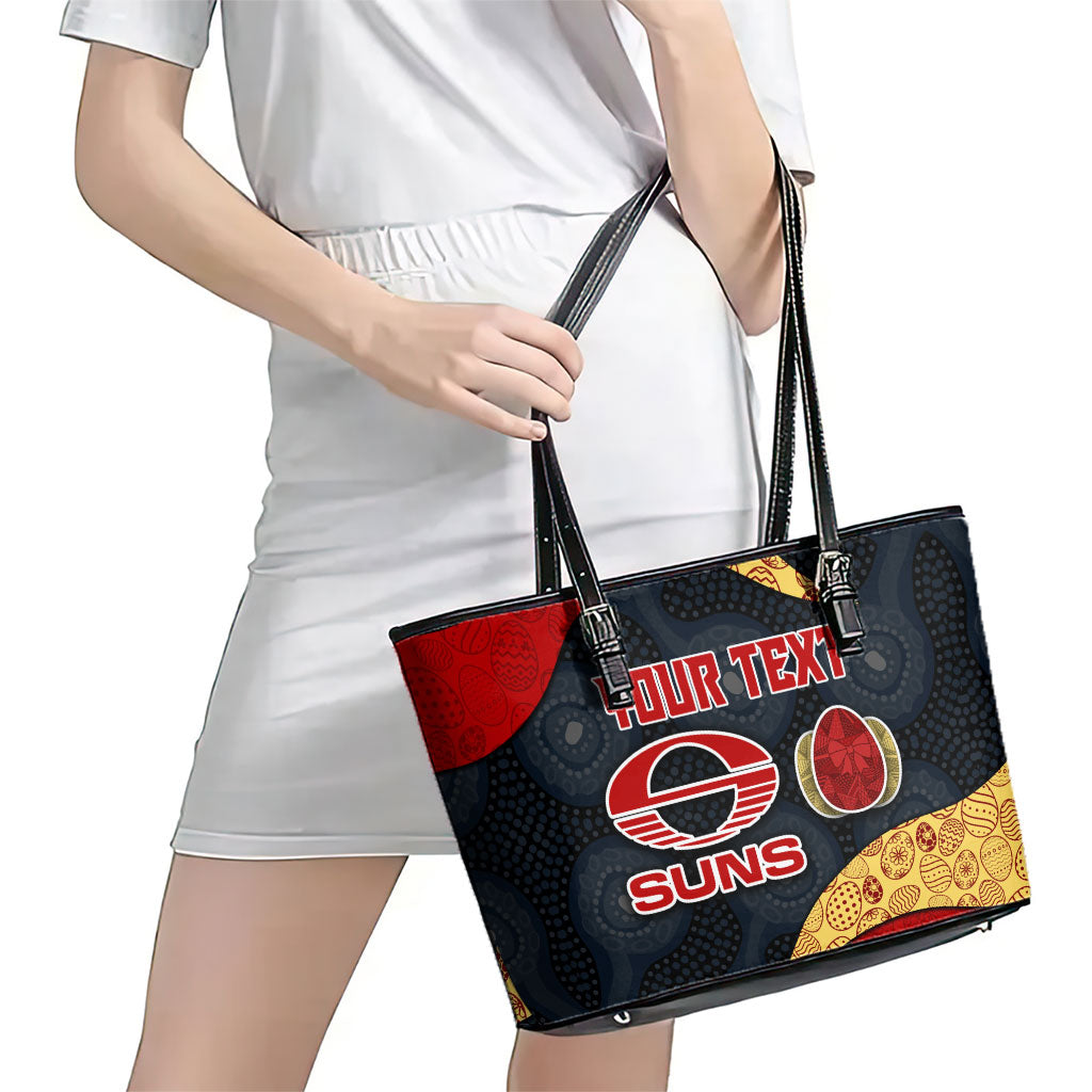 Personalized Suns Football Leather Tote Bag Easter Egg Pattern Red Yellow Tribal Dot Art Style