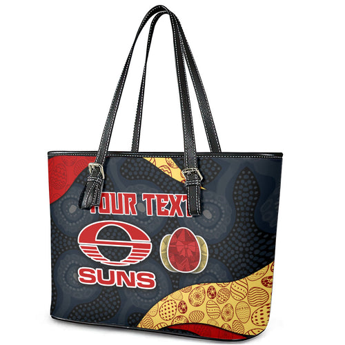 Personalized Suns Football Leather Tote Bag Easter Egg Pattern Red Yellow Tribal Dot Art Style