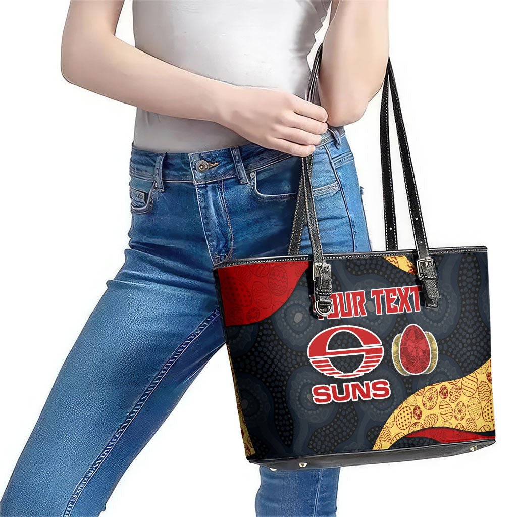 Personalized Suns Football Leather Tote Bag Easter Egg Pattern Red Yellow Tribal Dot Art Style