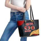 Personalized Suns Football Leather Tote Bag Easter Egg Pattern Red Yellow Tribal Dot Art Style