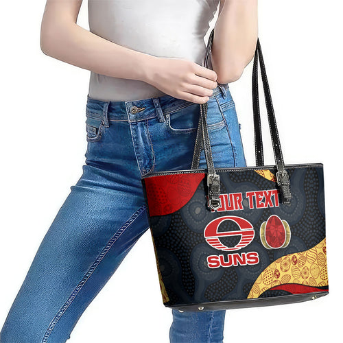 Personalized Suns Football Leather Tote Bag Easter Egg Pattern Red Yellow Tribal Dot Art Style