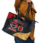 Personalized Suns Football Leather Tote Bag Easter Egg Pattern Red Yellow Tribal Dot Art Style