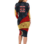 Personalized Suns Football Long Sleeve Bodycon Dress Easter Egg Pattern Red Yellow Tribal Dot Art Style