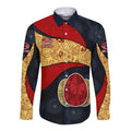 Personalized Suns Football Long Sleeve Button Shirt Easter Egg Pattern Red Yellow Tribal Dot Art Style