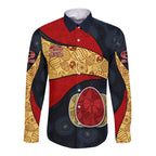 Personalized Suns Football Long Sleeve Button Shirt Easter Egg Pattern Red Yellow Tribal Dot Art Style