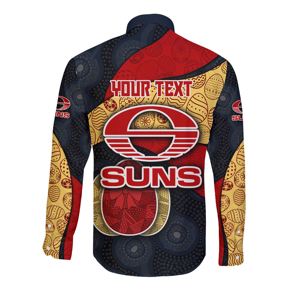 Personalized Suns Football Long Sleeve Button Shirt Easter Egg Pattern Red Yellow Tribal Dot Art Style