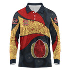 Personalized Suns Football Long Sleeve Polo Shirt Easter Egg Pattern Red Yellow Tribal Dot Art Style