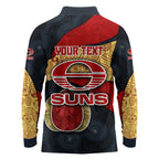 Personalized Suns Football Long Sleeve Polo Shirt Easter Egg Pattern Red Yellow Tribal Dot Art Style