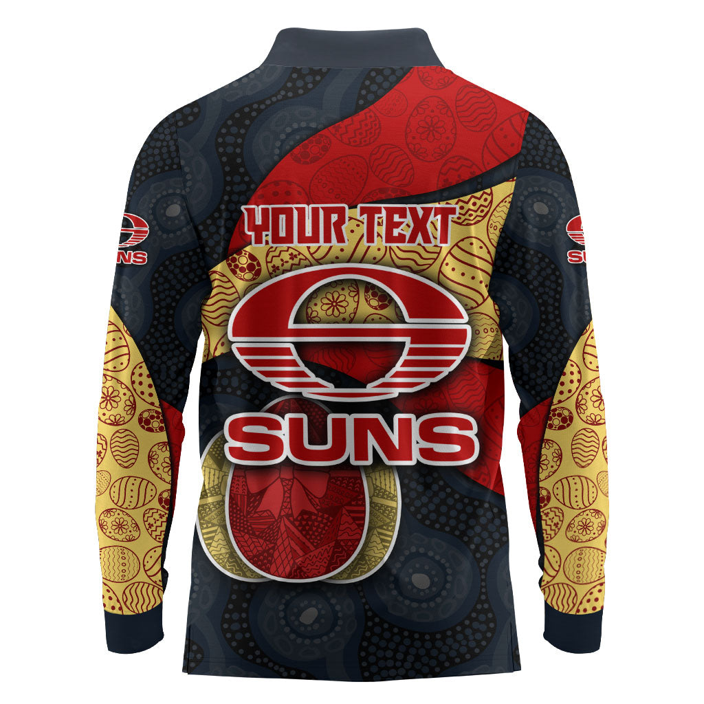 Personalized Suns Football Long Sleeve Polo Shirt Easter Egg Pattern Red Yellow Tribal Dot Art Style