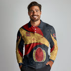 Personalized Suns Football Long Sleeve Polo Shirt Easter Egg Pattern Red Yellow Tribal Dot Art Style
