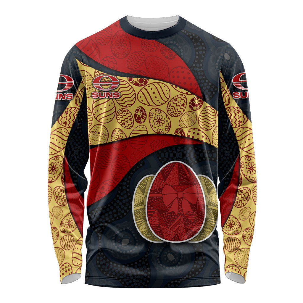Personalized Suns Football Long Sleeve Shirt Easter Egg Pattern Red Yellow Tribal Dot Art Style