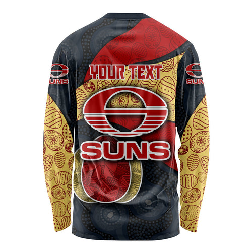 Personalized Suns Football Long Sleeve Shirt Easter Egg Pattern Red Yellow Tribal Dot Art Style