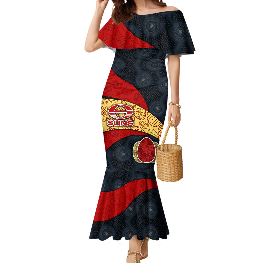 Personalized Suns Football Mermaid Dress Easter Egg Pattern Red Yellow Tribal Dot Art Style