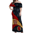 Personalized Suns Football Off Shoulder Maxi Dress Easter Egg Pattern Red Yellow Tribal Dot Art Style