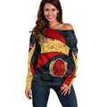 Personalized Suns Football Off Shoulder Sweater Easter Egg Pattern Red Yellow Tribal Dot Art Style