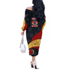 Personalized Suns Football Off The Shoulder Long Sleeve Dress Easter Egg Pattern Red Yellow Tribal Dot Art Style