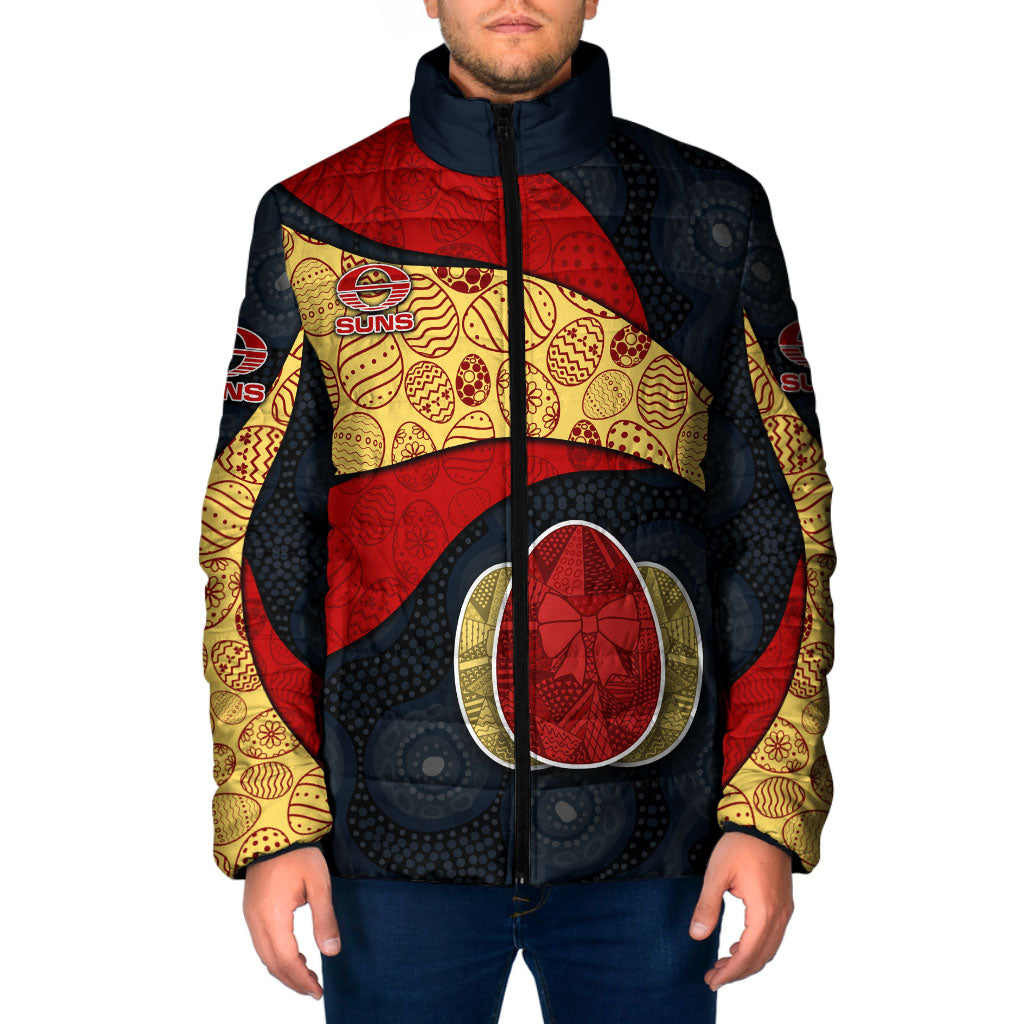 Personalized Suns Football Padded Jacket Easter Egg Pattern Red Yellow Tribal Dot Art Style