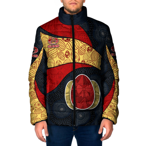 Personalized Suns Football Padded Jacket Easter Egg Pattern Red Yellow Tribal Dot Art Style