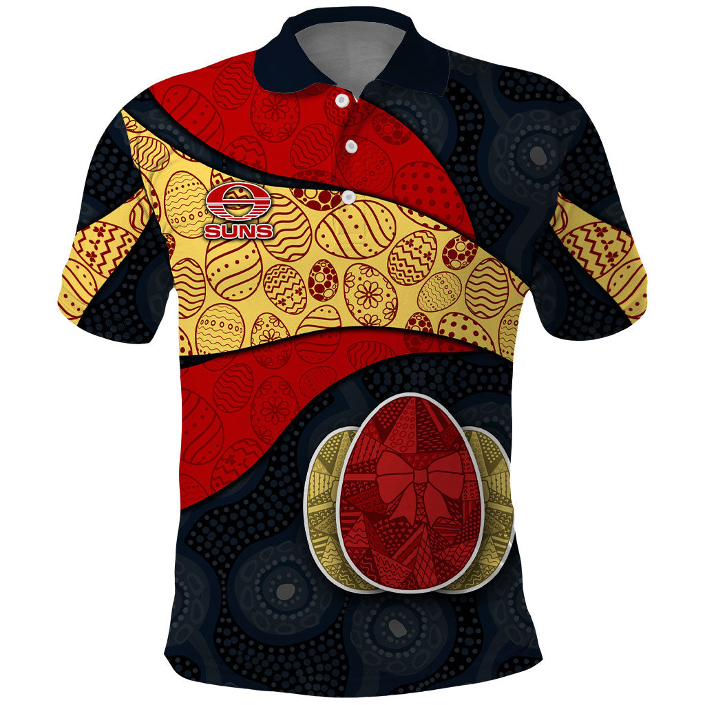 Personalized Suns Football Polo Shirt Easter Egg Pattern Red Yellow Tribal Dot Art Style