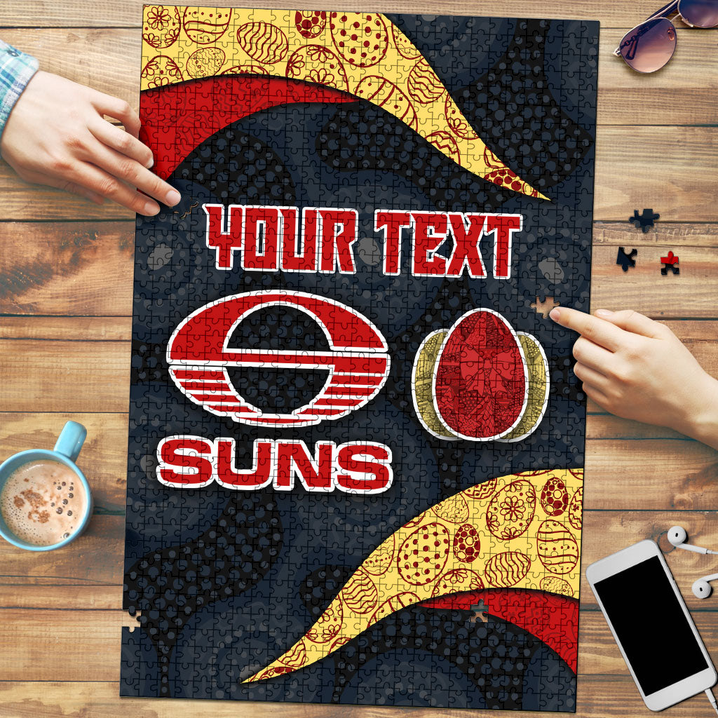 Personalized Suns Football Puzzle Easter Egg Pattern Red Yellow Tribal Dot Art Style