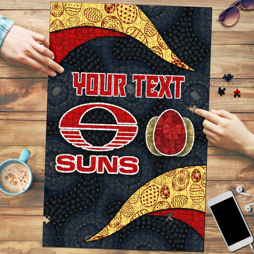 Personalized Suns Football Puzzle Easter Egg Pattern Red Yellow Tribal Dot Art Style