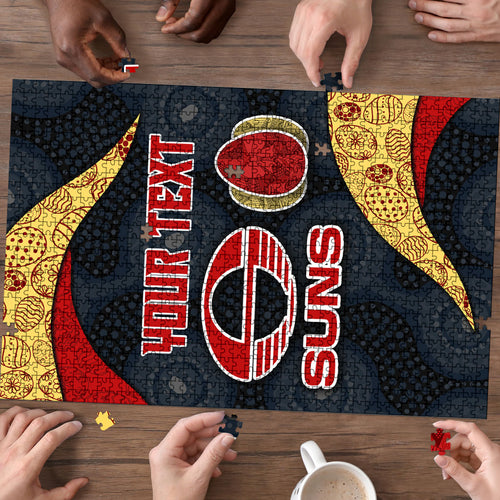 Personalized Suns Football Puzzle Easter Egg Pattern Red Yellow Tribal Dot Art Style