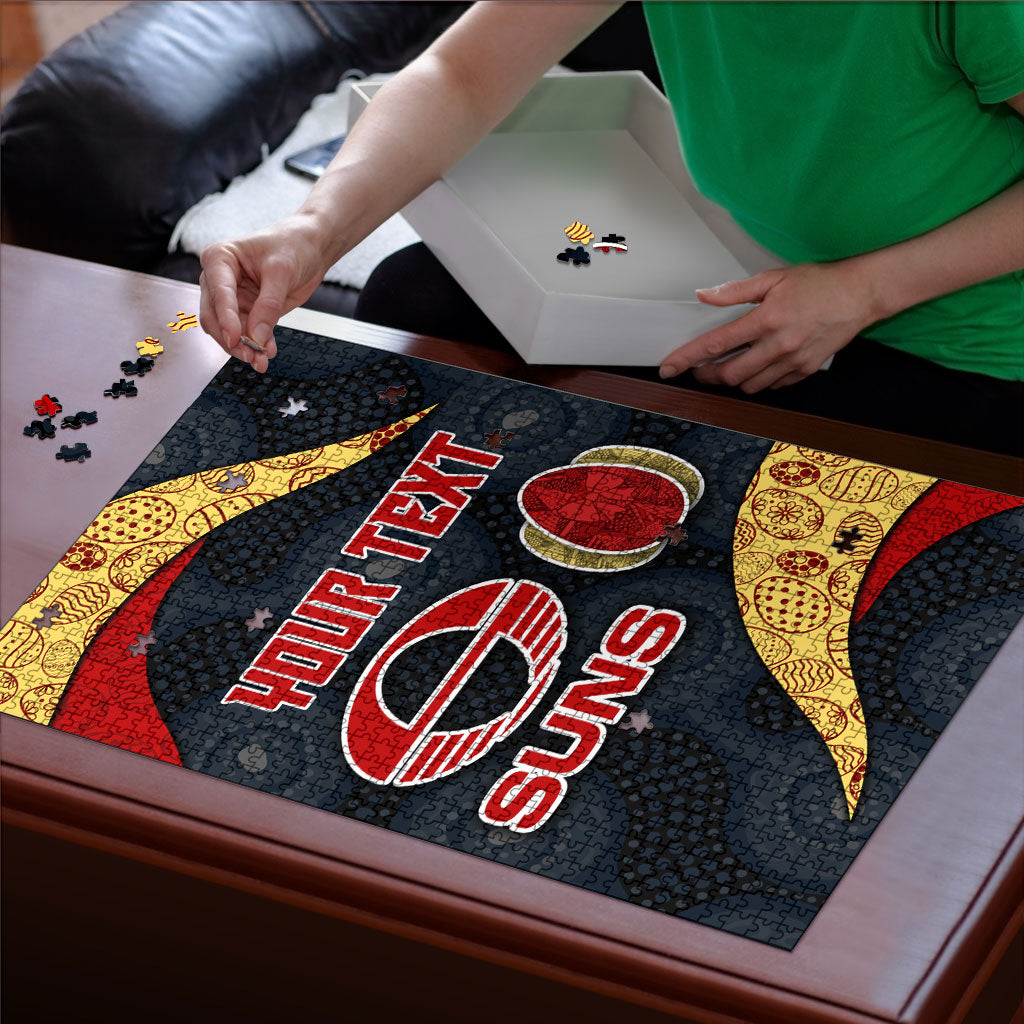 Personalized Suns Football Puzzle Easter Egg Pattern Red Yellow Tribal Dot Art Style