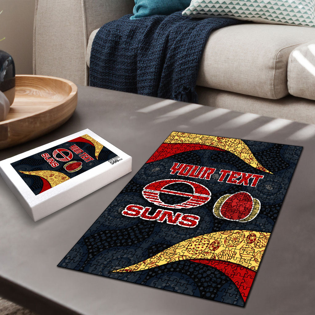 Personalized Suns Football Puzzle Easter Egg Pattern Red Yellow Tribal Dot Art Style