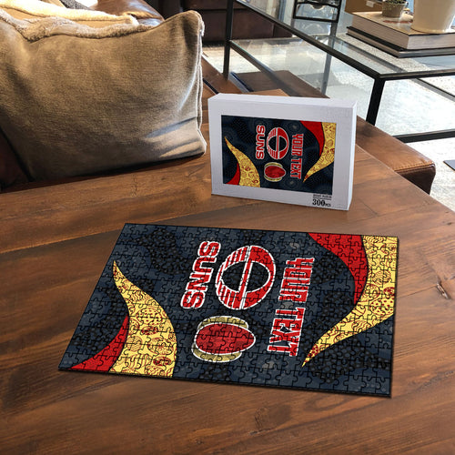 Personalized Suns Football Puzzle Easter Egg Pattern Red Yellow Tribal Dot Art Style