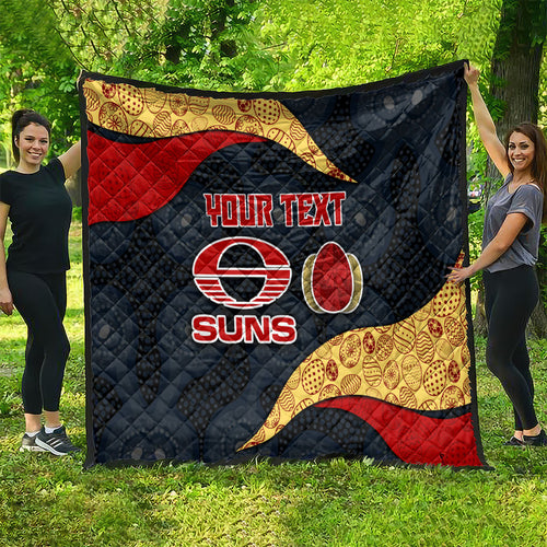 Personalized Suns Football Quilt Easter Egg Pattern Red Yellow Tribal Dot Art Style