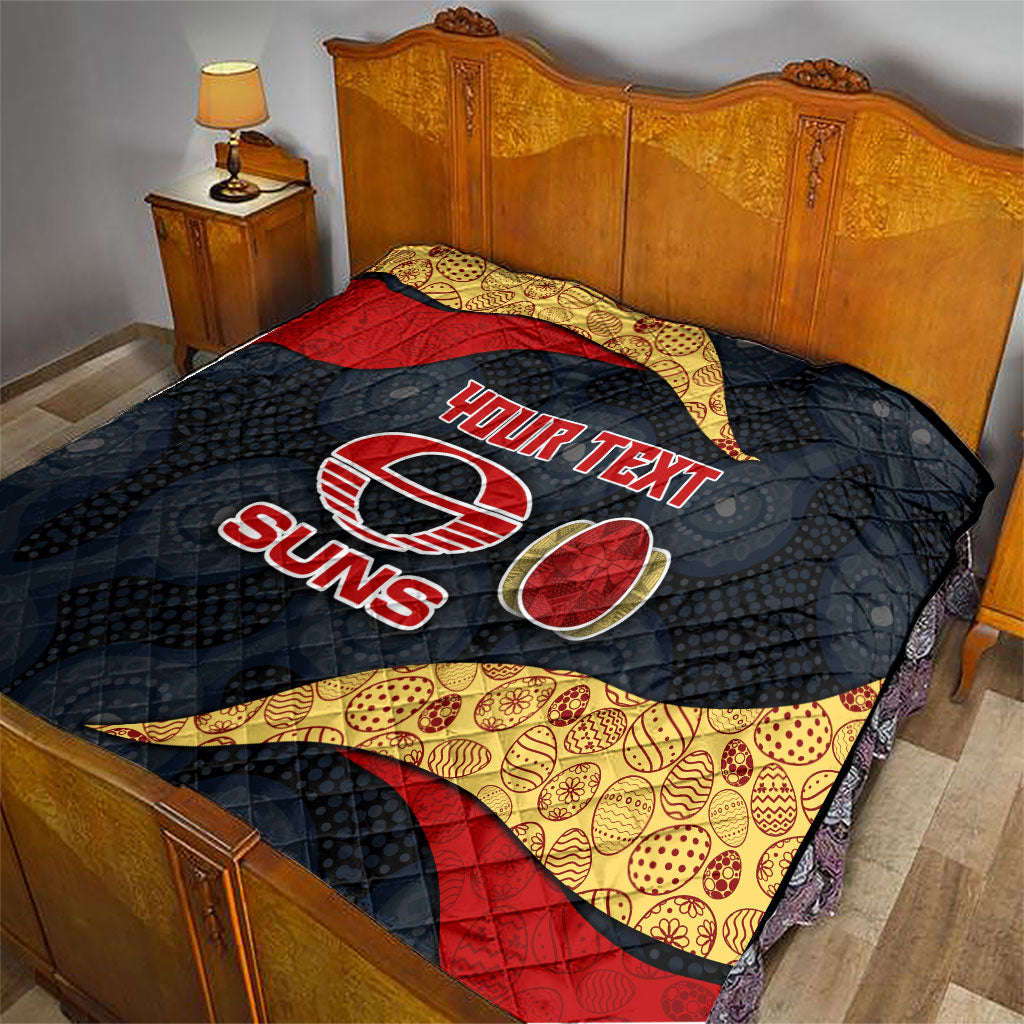 Personalized Suns Football Quilt Easter Egg Pattern Red Yellow Tribal Dot Art Style