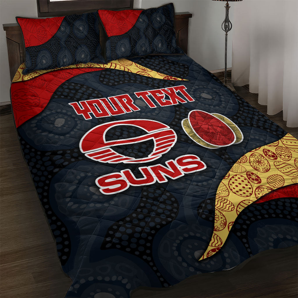 Personalized Suns Football Quilt Bed Set Easter Egg Pattern Red Yellow Tribal Dot Art Style