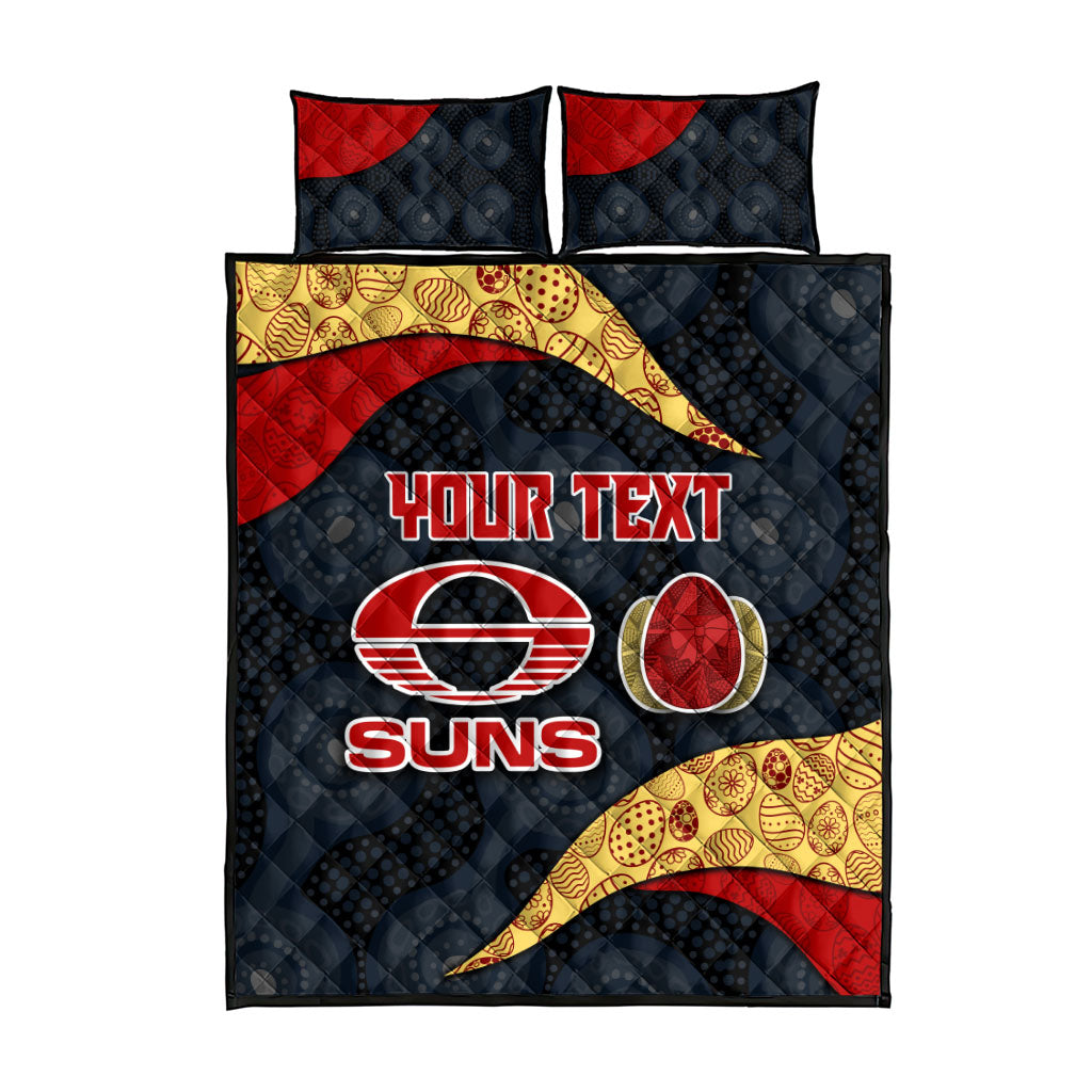 Personalized Suns Football Quilt Bed Set Easter Egg Pattern Red Yellow Tribal Dot Art Style