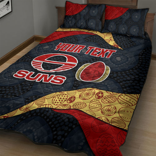 Personalized Suns Football Quilt Bed Set Easter Egg Pattern Red Yellow Tribal Dot Art Style