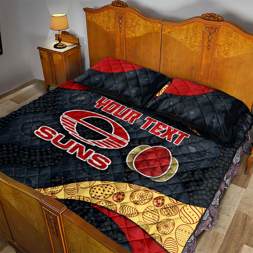 Personalized Suns Football Quilt Bed Set Easter Egg Pattern Red Yellow Tribal Dot Art Style