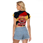 Personalized Suns Football Raglan Cropped T Shirt Easter Egg Pattern Red Yellow Tribal Dot Art Style