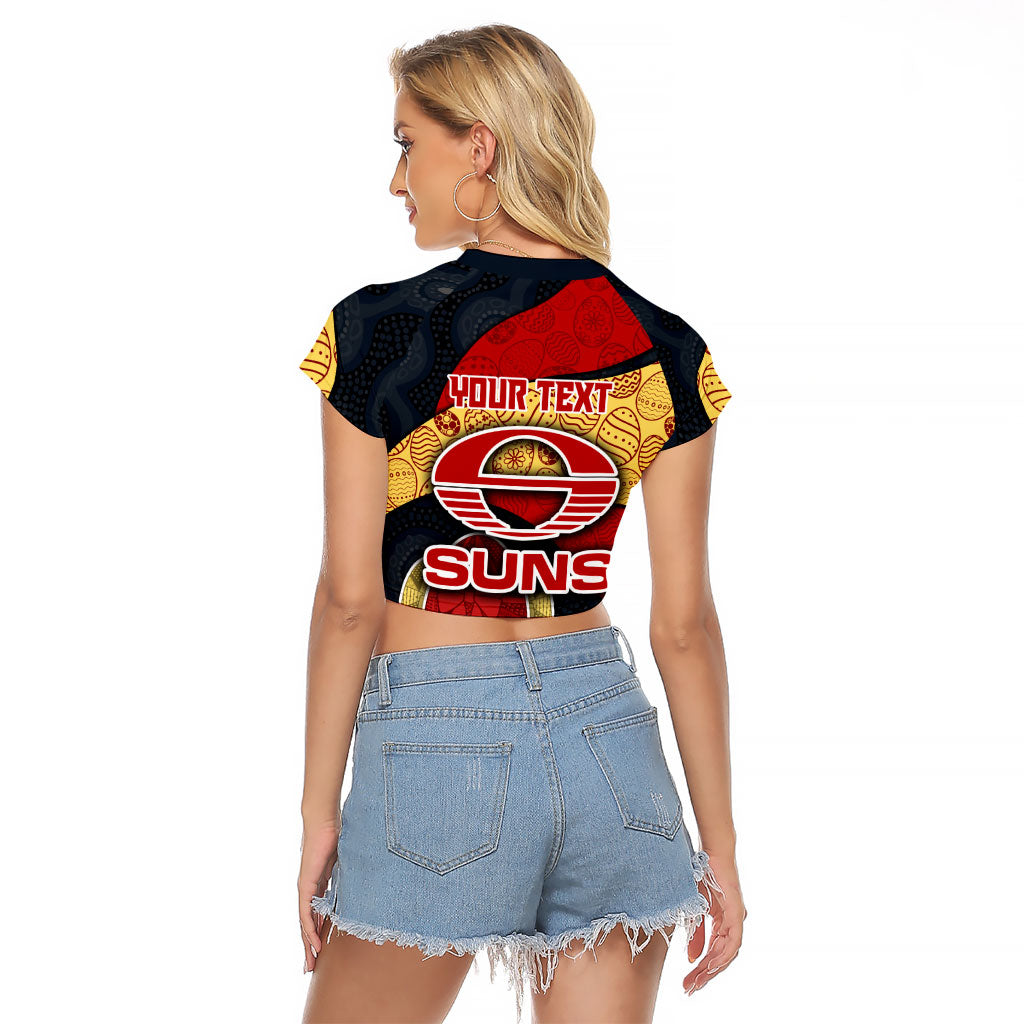 Personalized Suns Football Raglan Cropped T Shirt Easter Egg Pattern Red Yellow Tribal Dot Art Style