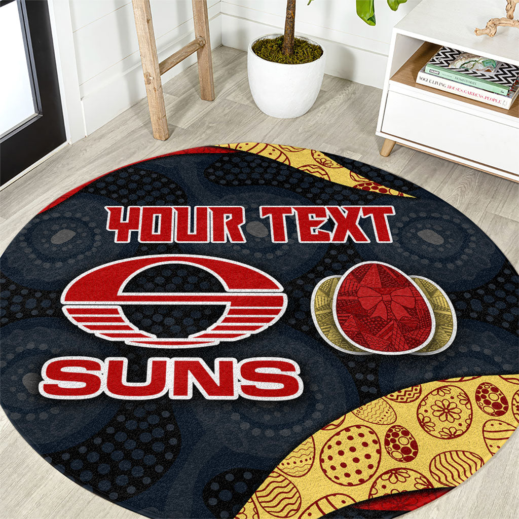Personalized Suns Football Round Carpet Easter Egg Pattern Red Yellow Tribal Dot Art Style