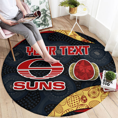 Personalized Suns Football Round Carpet Easter Egg Pattern Red Yellow Tribal Dot Art Style