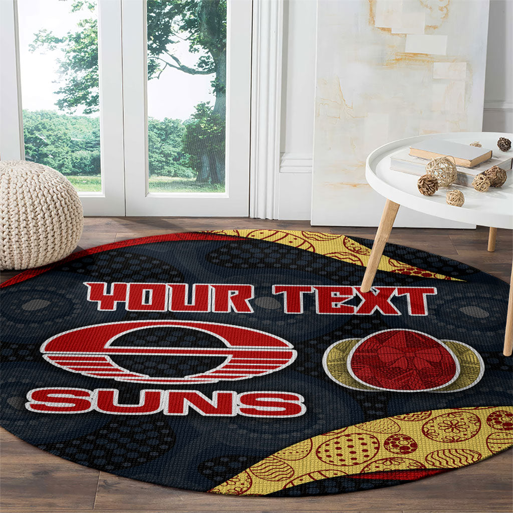 Personalized Suns Football Round Carpet Easter Egg Pattern Red Yellow Tribal Dot Art Style