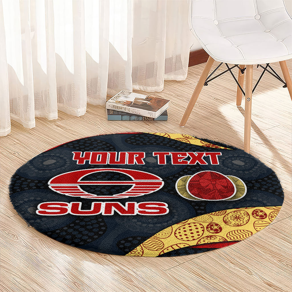 Personalized Suns Football Round Carpet Easter Egg Pattern Red Yellow Tribal Dot Art Style