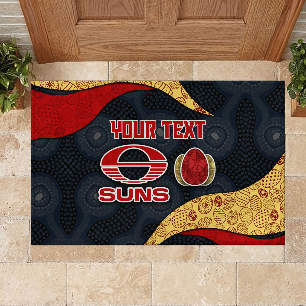 Personalized Suns Football Rubber Doormat Easter Egg Pattern Red Yellow Tribal Dot Art Style