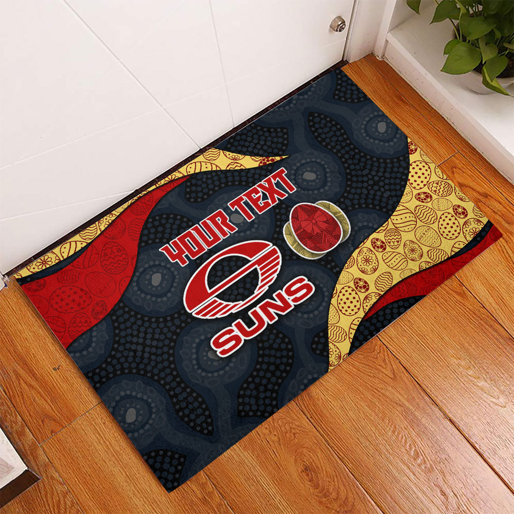 Personalized Suns Football Rubber Doormat Easter Egg Pattern Red Yellow Tribal Dot Art Style